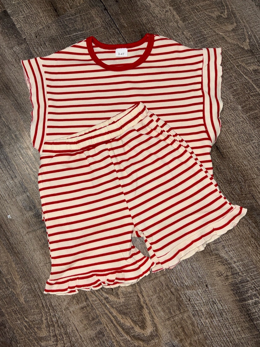 Toddler Girl Red & White Striped Two Piece Knit Set Size 3T-4T